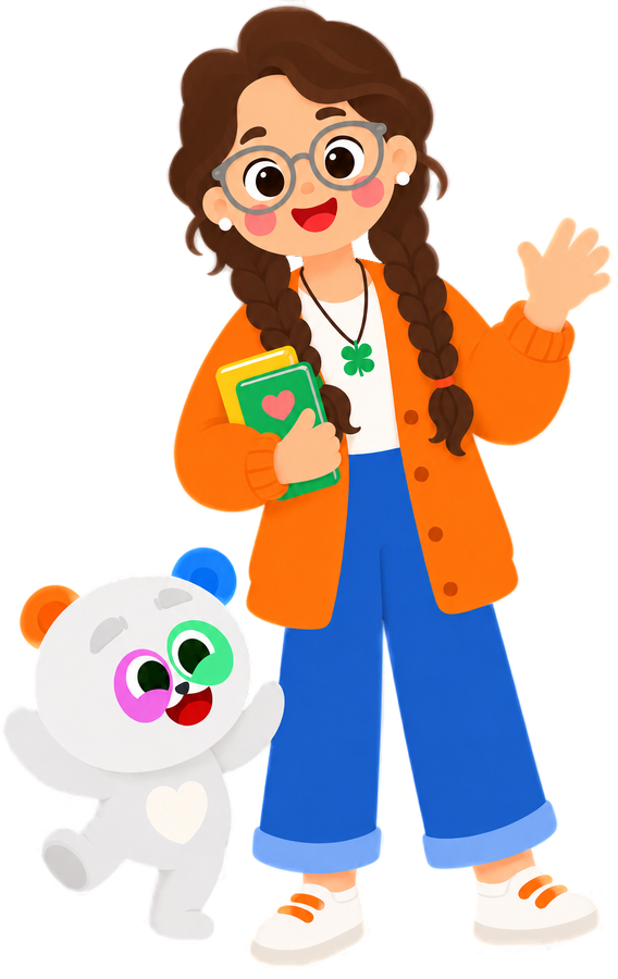 Binki teacher and panda mascot